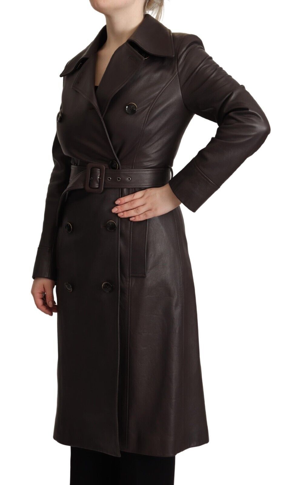 Dolce & Gabbana Dark Brown Leather Long Sleeves Belted Jacket | Regal Royce