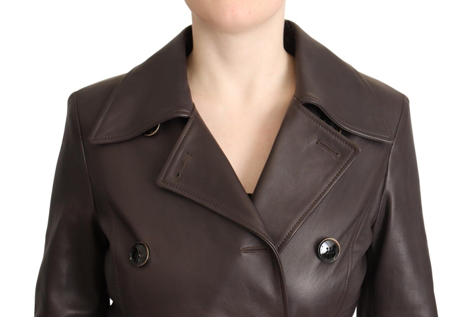 Dolce & Gabbana Dark Brown Leather Long Sleeves Belted Jacket | Regal Royce