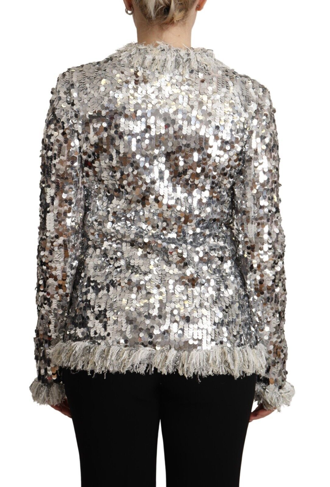 Dolce & Gabbana Silver Sequined Shearling Long Sleeves Jacket | Regal Royce