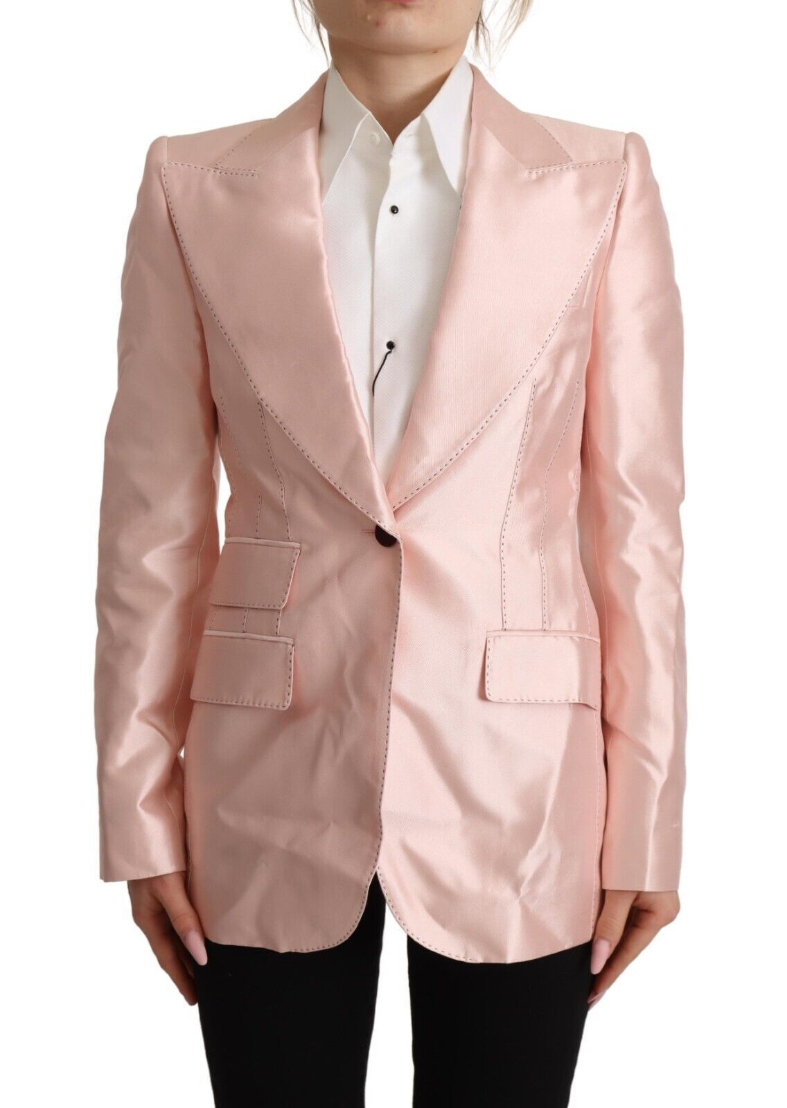 Dolce & Gabbana Pink Satin Long Sleeves Blazer Coat Jacket | Regal Royce