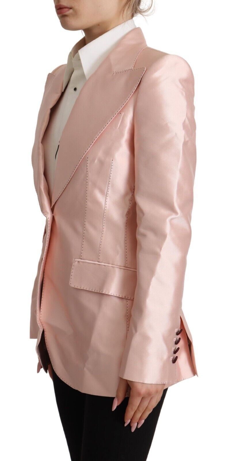 Dolce & Gabbana Pink Satin Long Sleeves Blazer Coat Jacket | Regal Royce