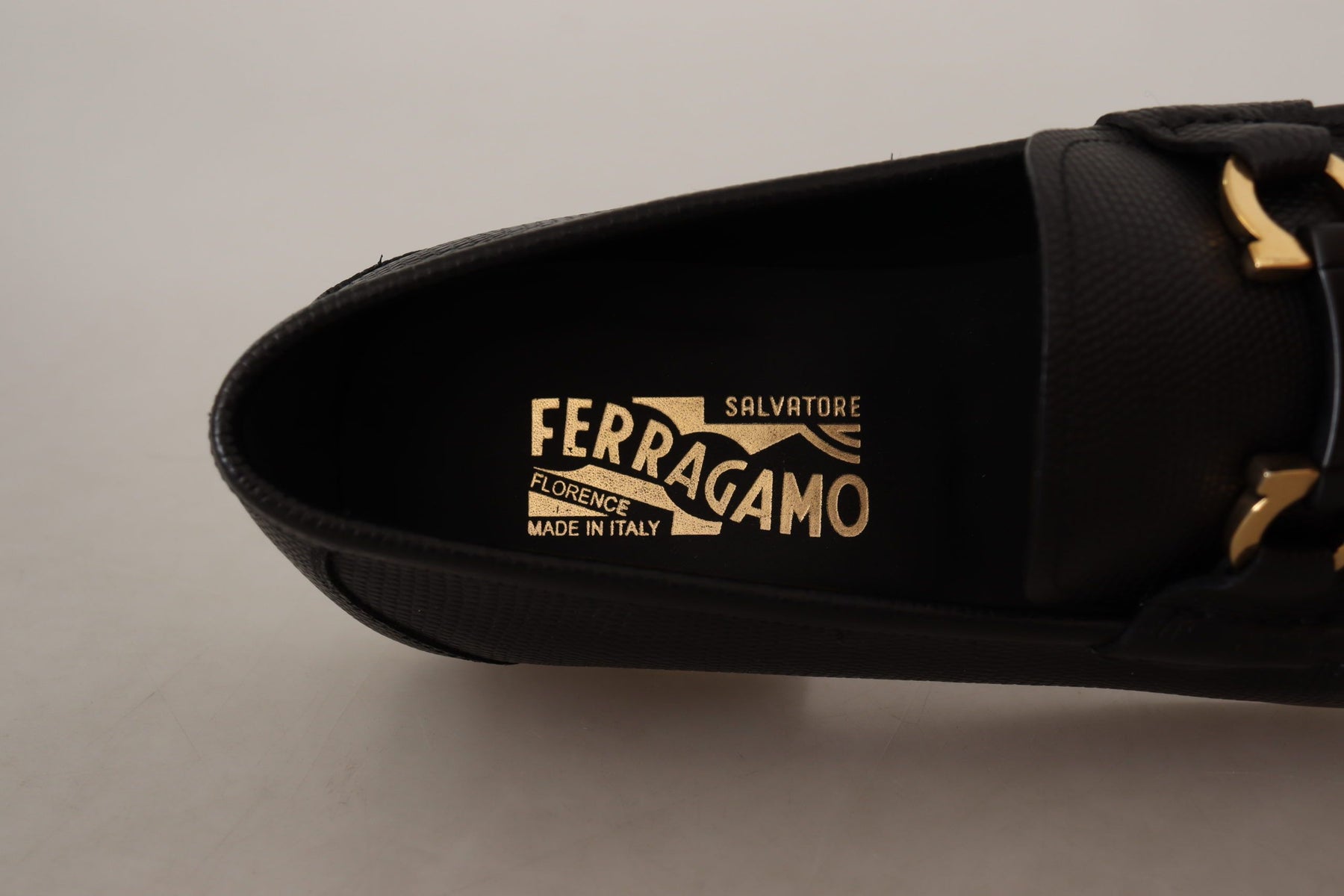 Salvatore Ferragamo Black Calf Leather Moccasins Loafers Shoes | Regal Royce