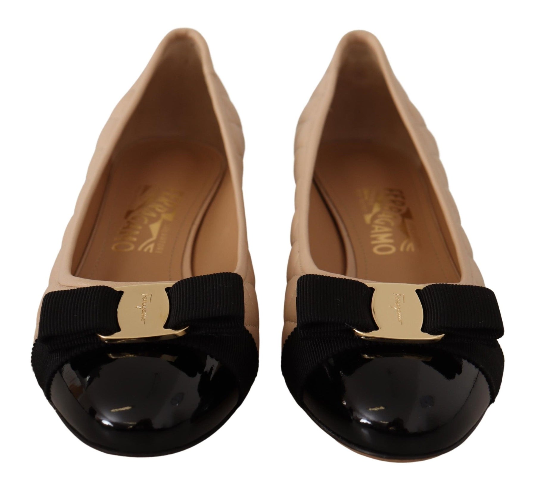 Salvatore Ferragamo Beige and Black Nappa Leather Pumps Shoes | Regal Royce