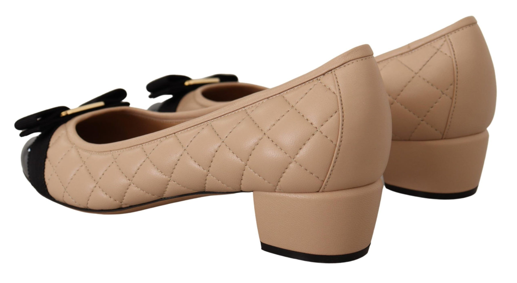 Salvatore Ferragamo Beige and Black Nappa Leather Pumps Shoes | Regal Royce