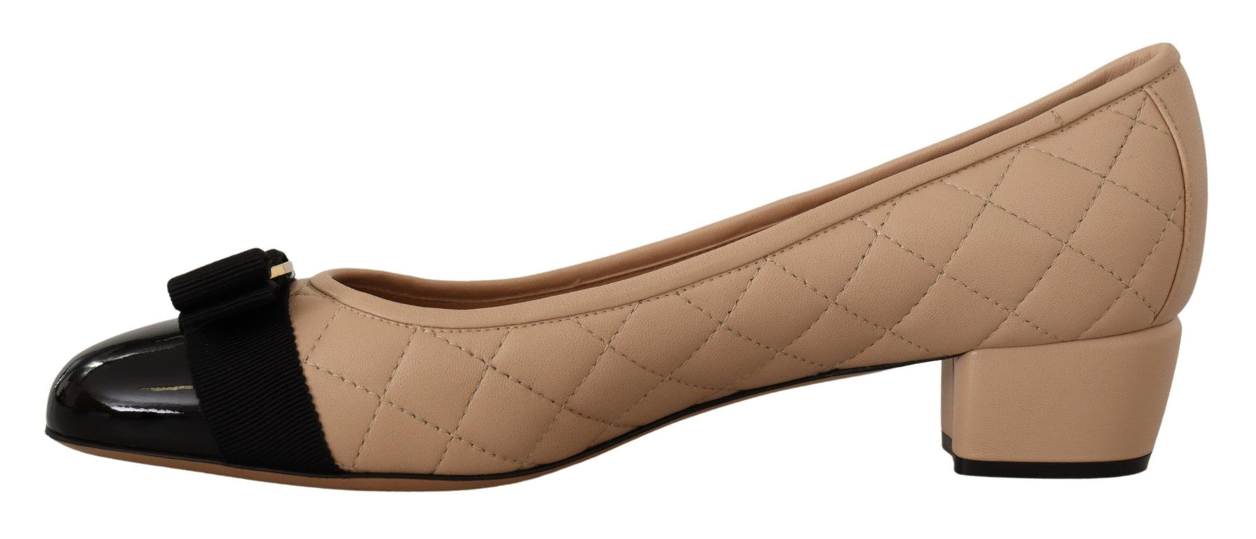 Salvatore Ferragamo Beige and Black Nappa Leather Pumps Shoes | Regal Royce