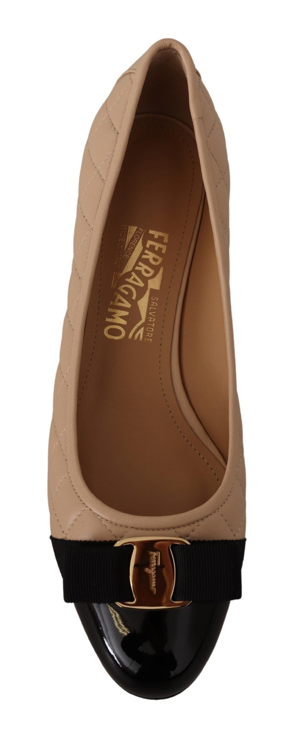 Salvatore Ferragamo Beige and Black Nappa Leather Pumps Shoes | Regal Royce