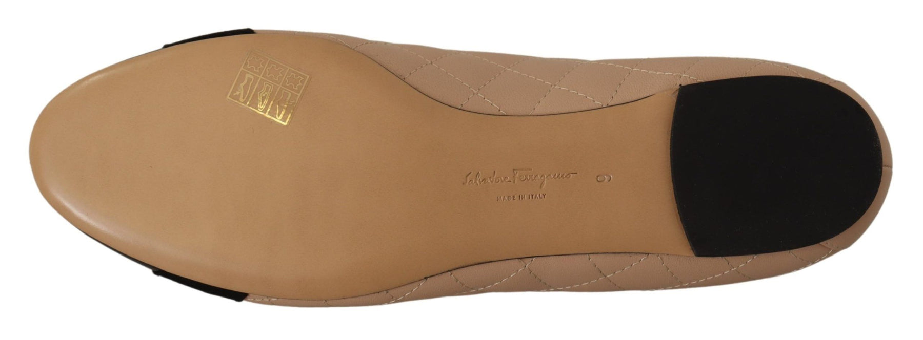 Salvatore Ferragamo Beige and Black Nappa Leather Ballet Flat Shoes | Regal Royce
