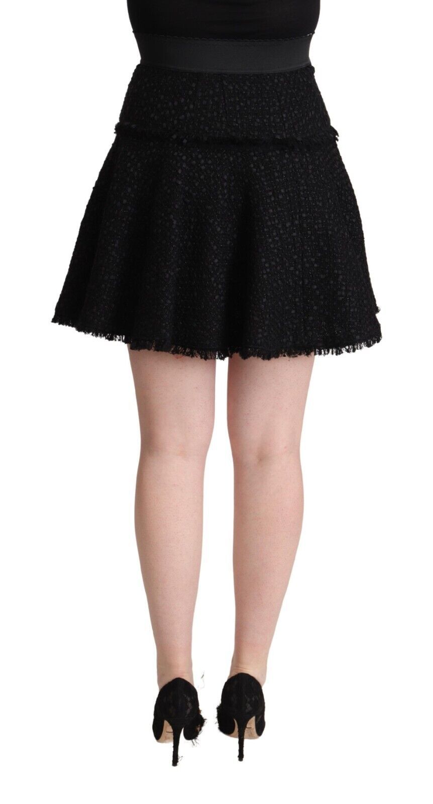 Dolce & Gabbana Black Knitted Nylon High Waist Mini A-line Skirt | Regal Royce