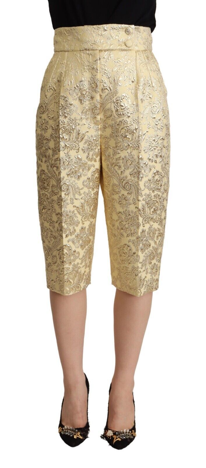 Dolce & Gabbana Beige Floral Brocade High Waist Trouser Cropped Pants | Regal Royce