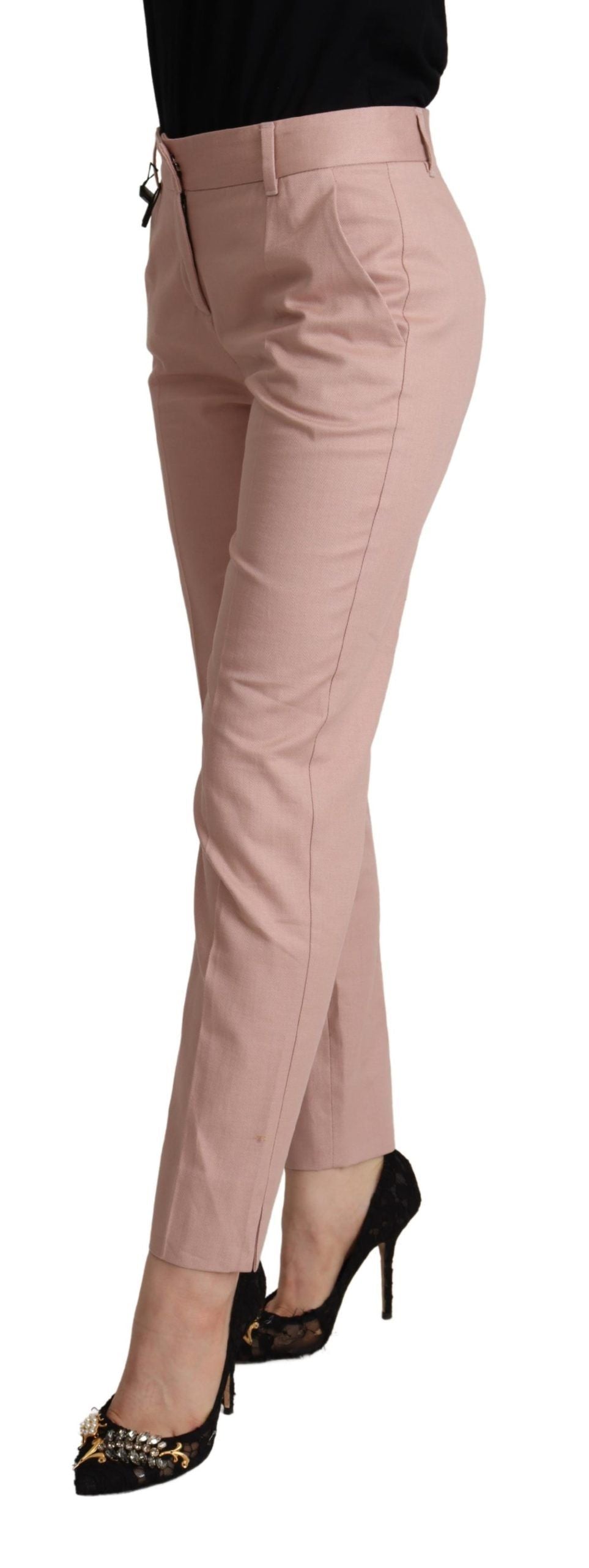 Dolce & Gabbana Pink Cotton Mid Waist Trouser Tapered Pants | Regal Royce
