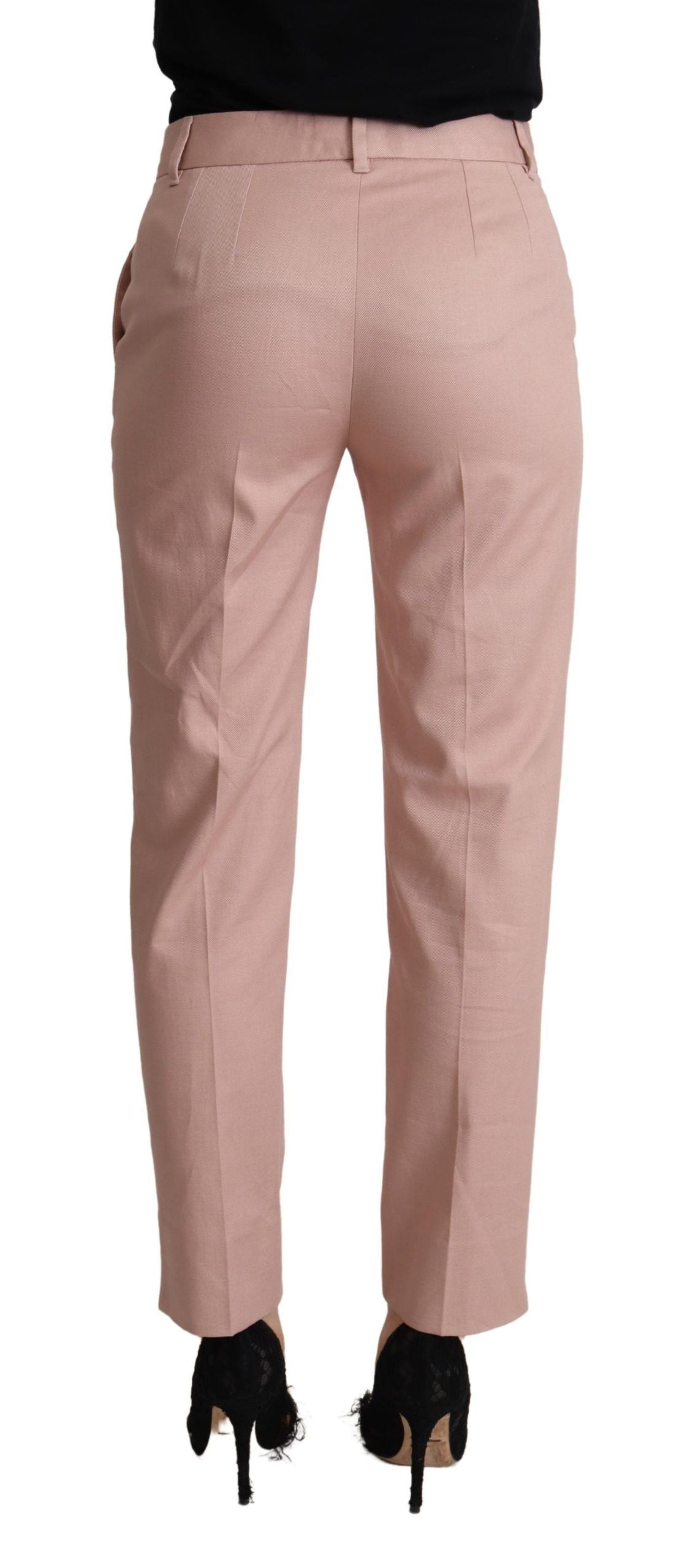 Dolce & Gabbana Pink Cotton Mid Waist Trouser Tapered Pants | Regal Royce