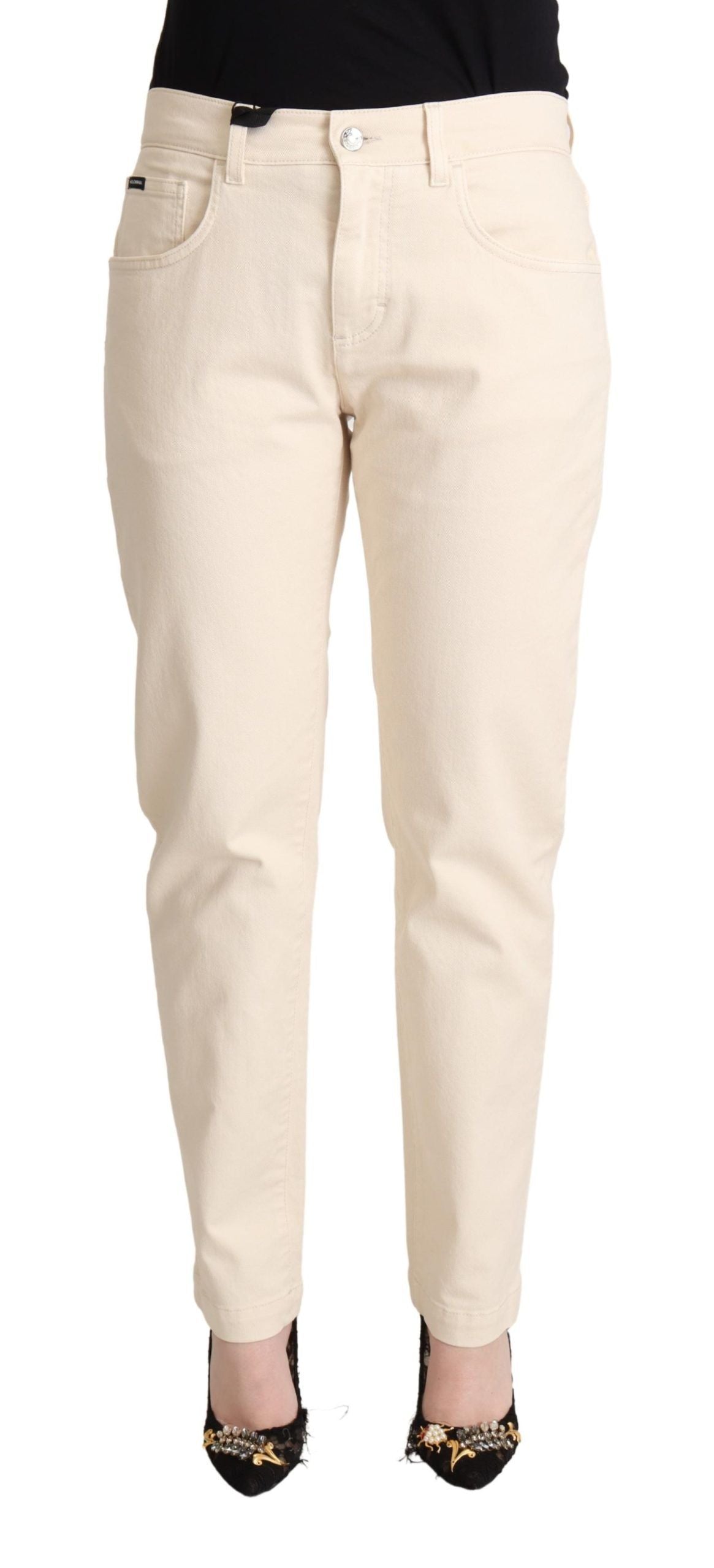 Dolce & Gabbana White Cotton Skinny Denim Women Jeans Pants | Regal Royce