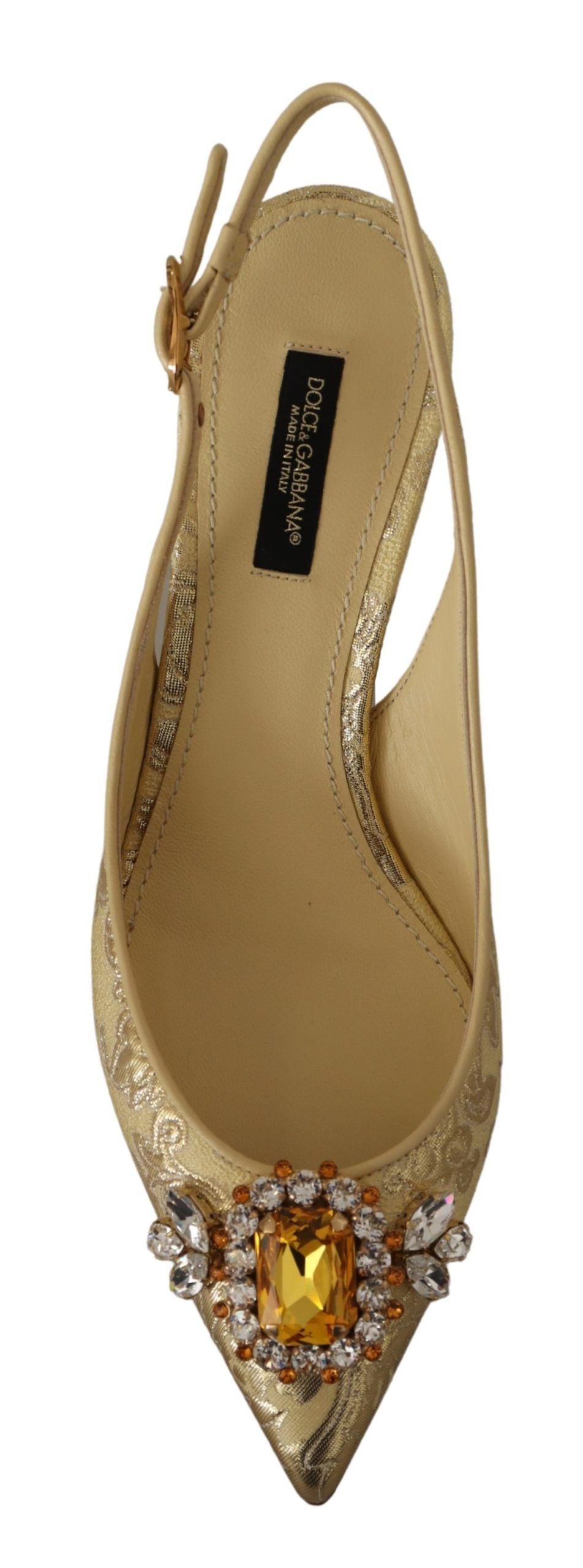 Dolce & Gabbana Gold Crystal Slingbacks Pumps Heels Shoes | Regal Royce
