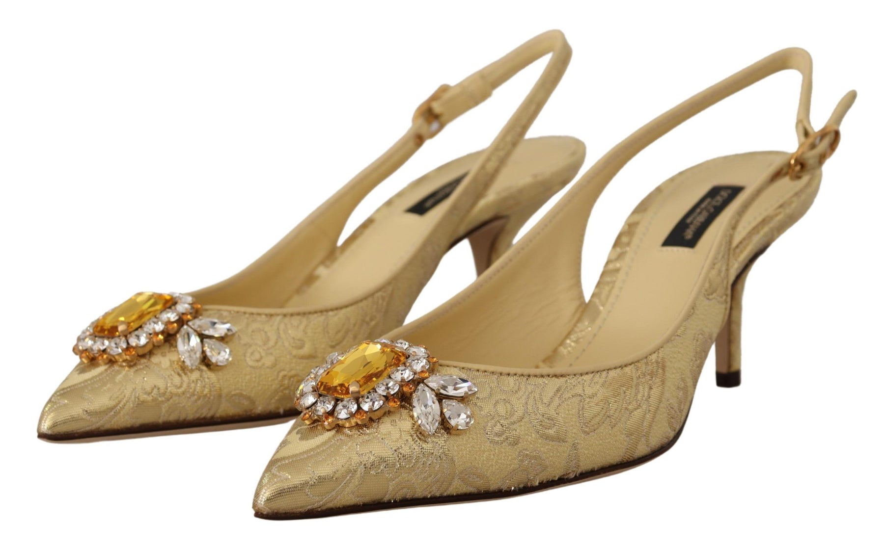 Dolce & Gabbana Gold Crystal Slingbacks Pumps Heels Shoes | Regal Royce
