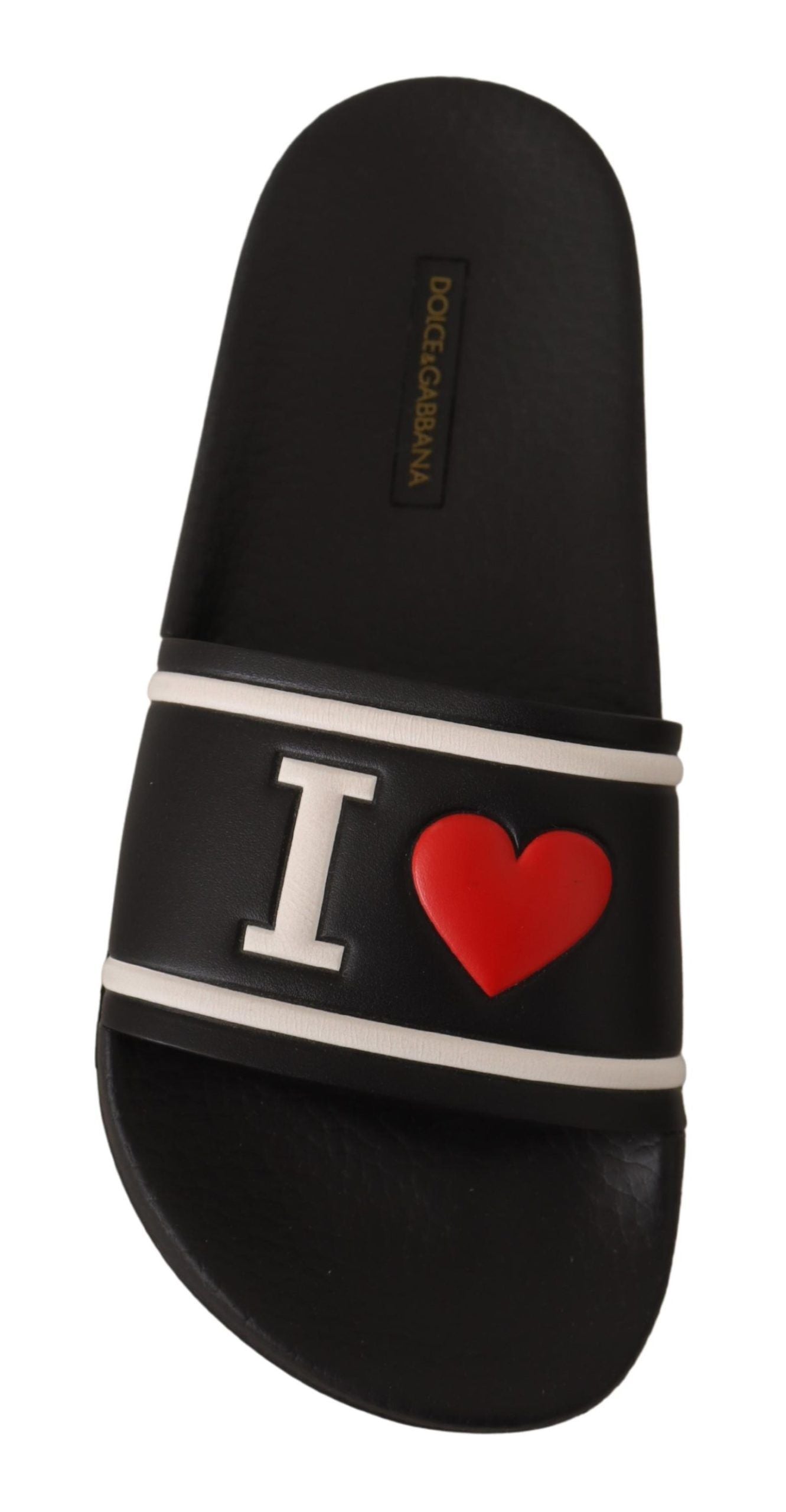 Dolce & Gabbana Black Leather I Love D&G Slides Sandals | Regal Royce