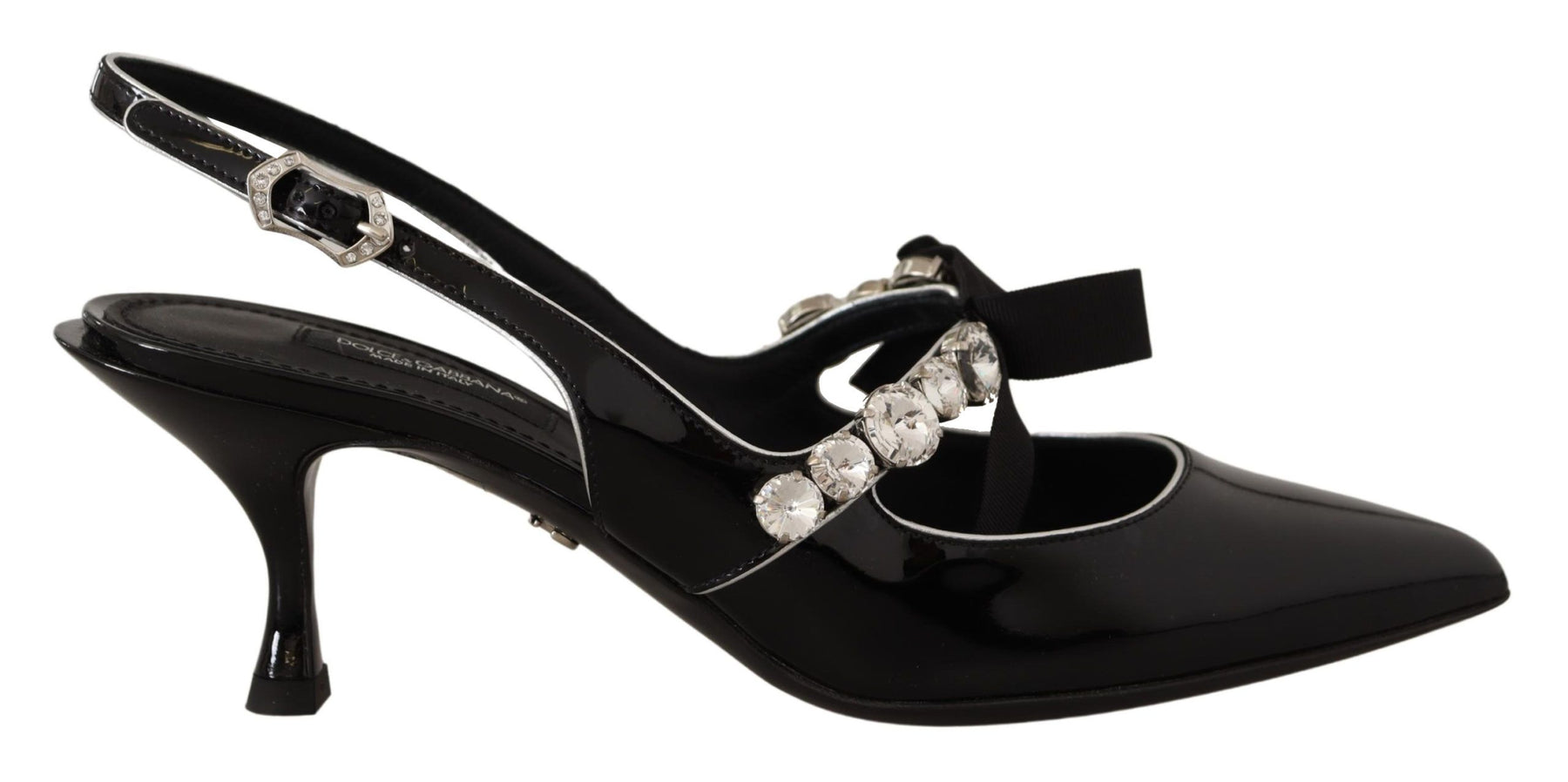 Dolce & Gabbana Black Patent Leather Crystal Slingbacks Shoes | Regal Royce