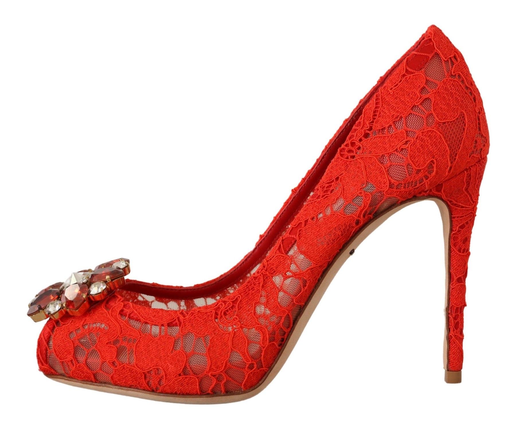 Dolce & Gabbana Red Taormina Lace Crystal Heels Pumps | Regal Royce