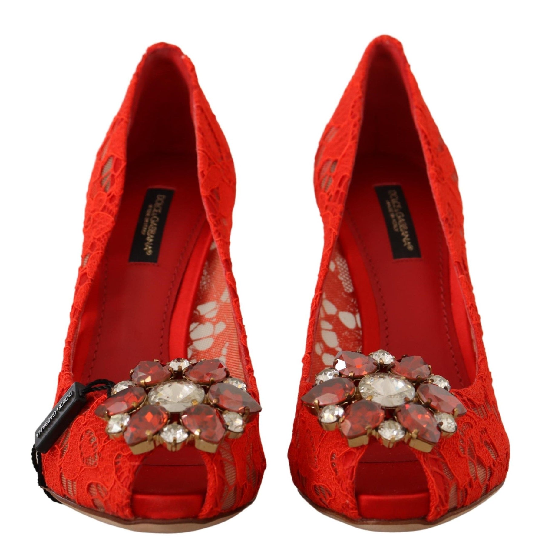 Dolce & Gabbana Red Taormina Lace Crystal Heels Pumps | Regal Royce
