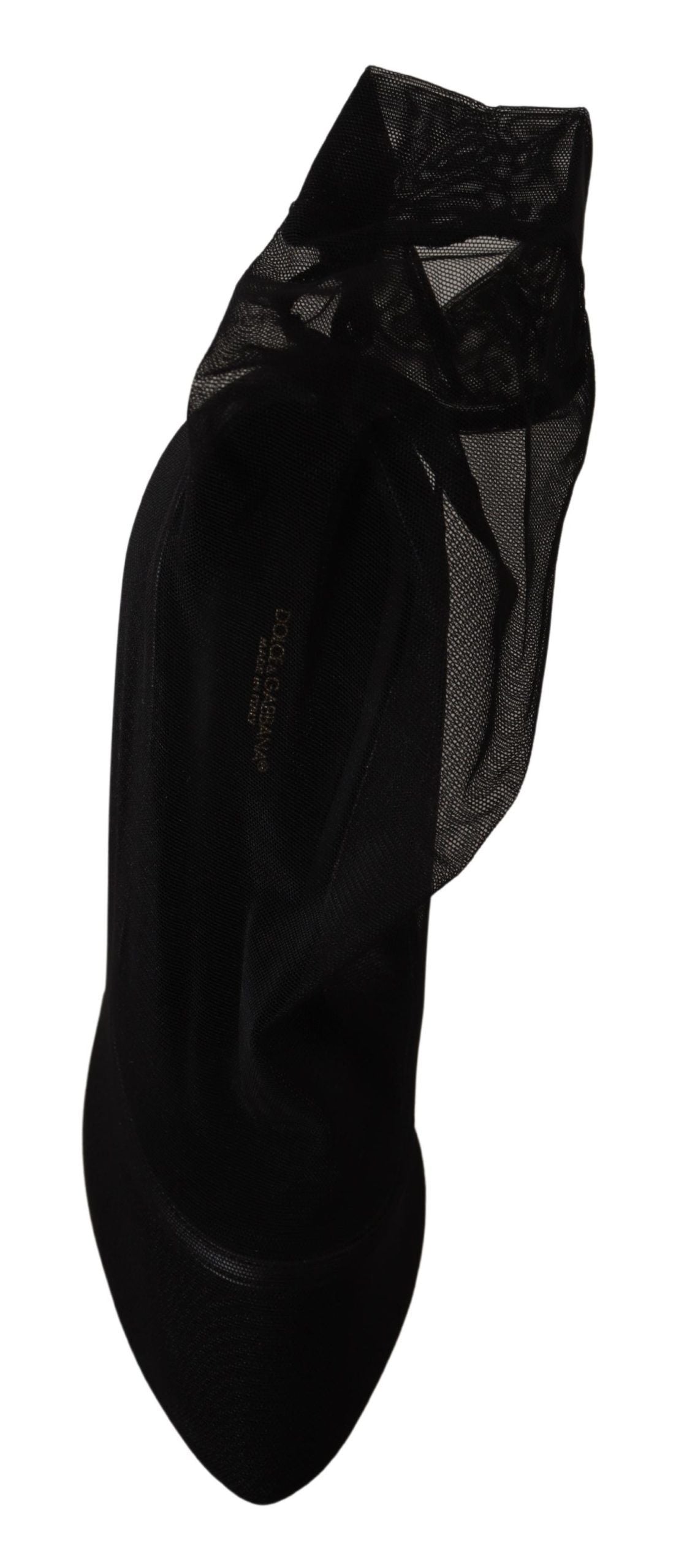 Dolce & Gabbana Black Stretch Tulle Stretch Boots Shoes | Regal Royce
