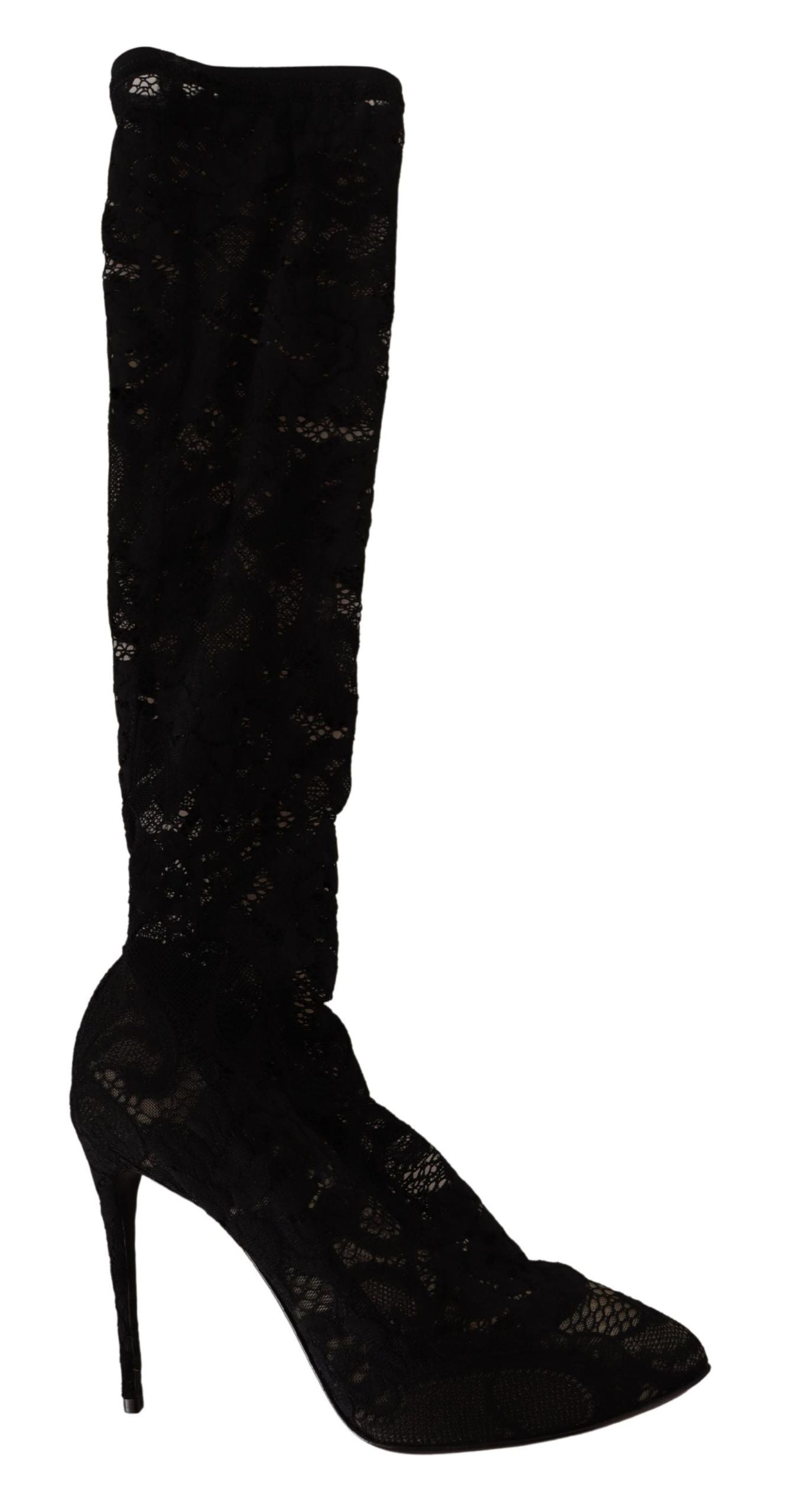 Dolce & Gabbana Black Stretch Socks Taormina Lace Boots Shoes | Regal Royce