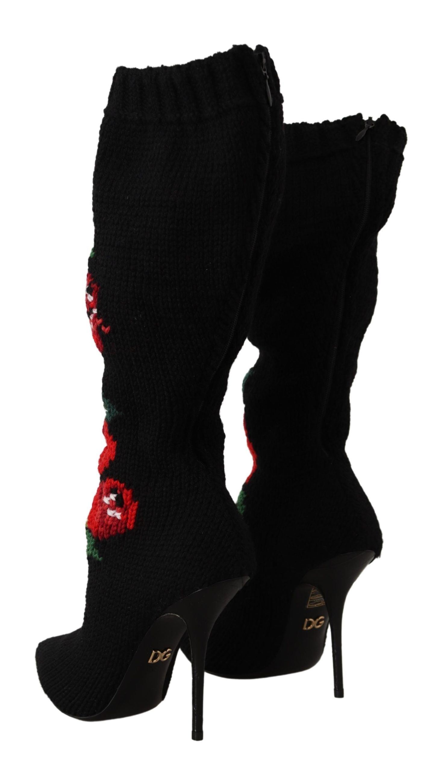 Dolce & Gabbana Black Stretch Socks Red Roses Booties Shoes | Regal Royce