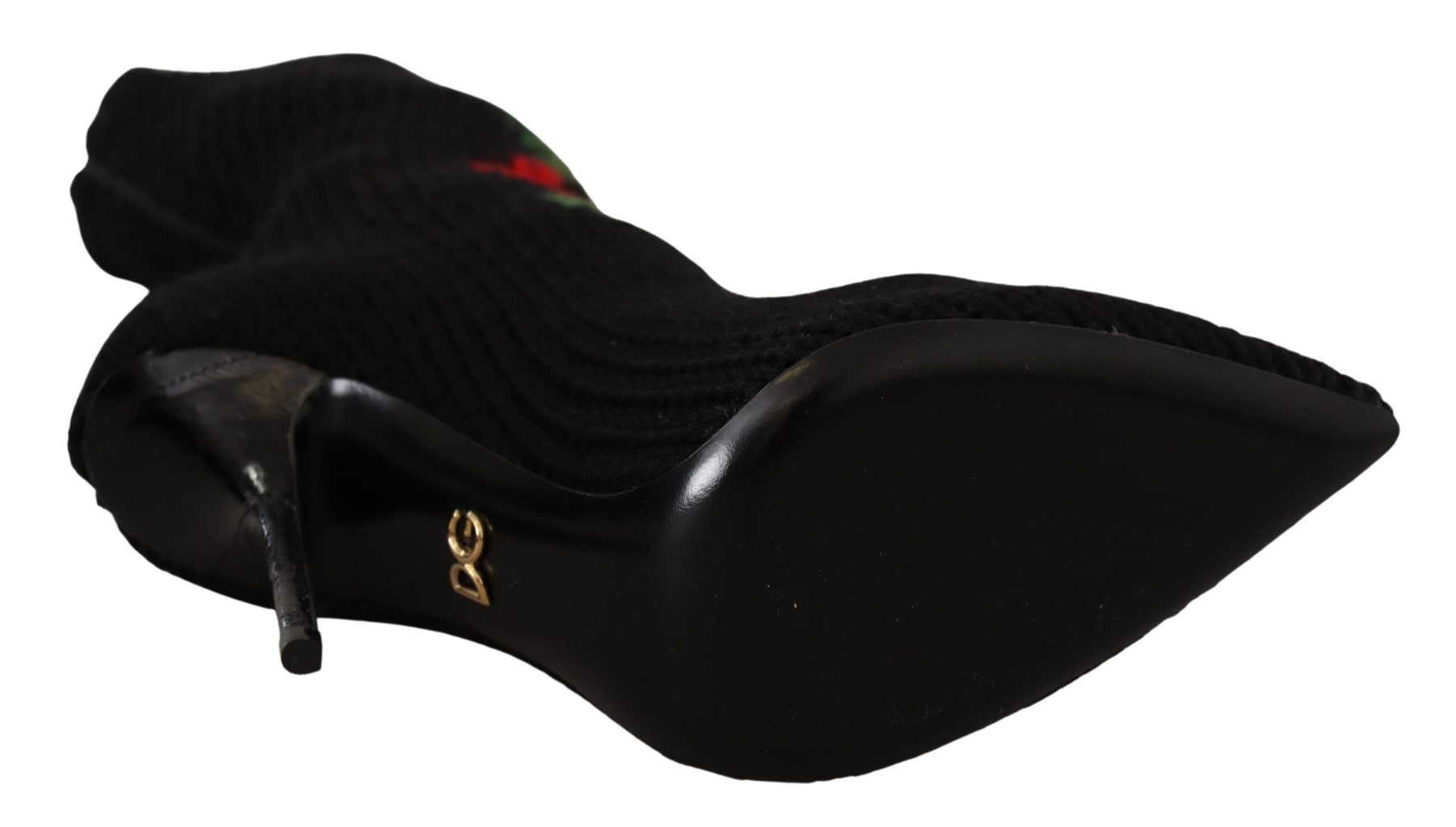 Dolce & Gabbana Black Stretch Socks Red Roses Booties Shoes | Regal Royce