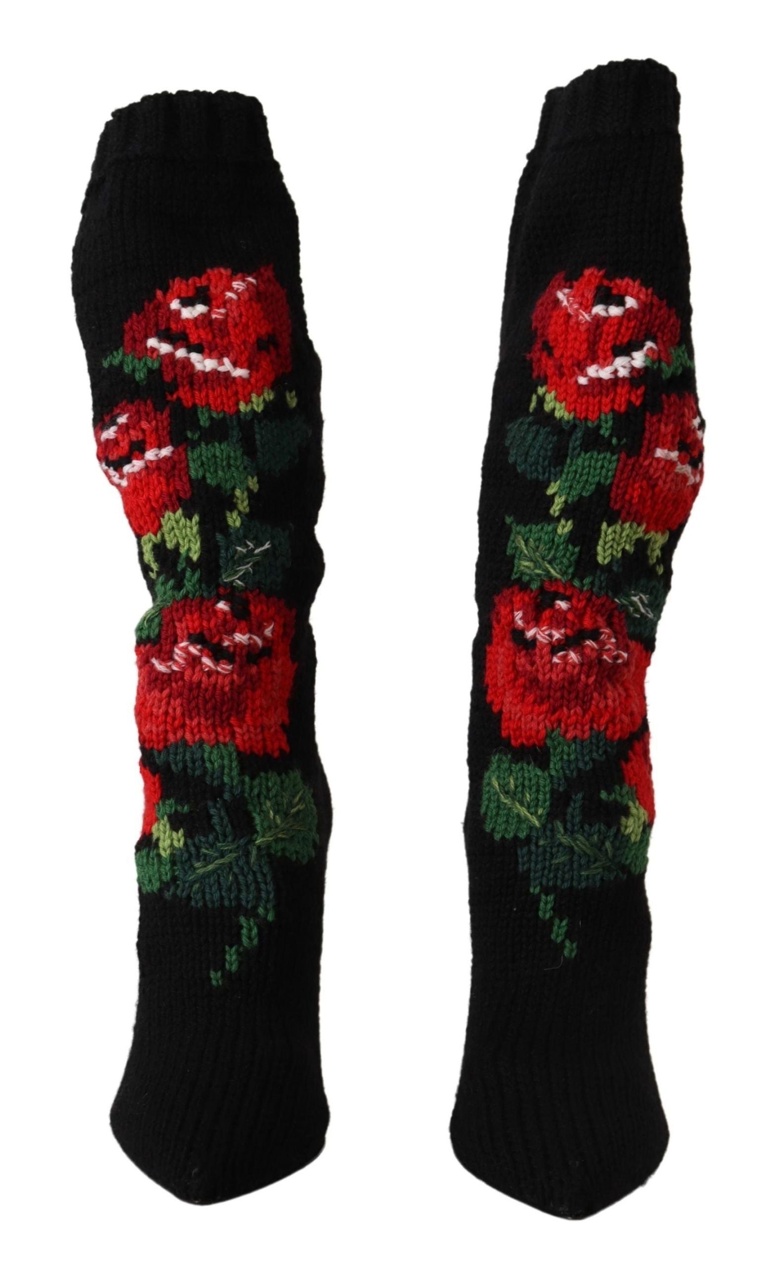 Dolce & Gabbana Black Stretch Socks Red Roses Booties Shoes | Regal Royce