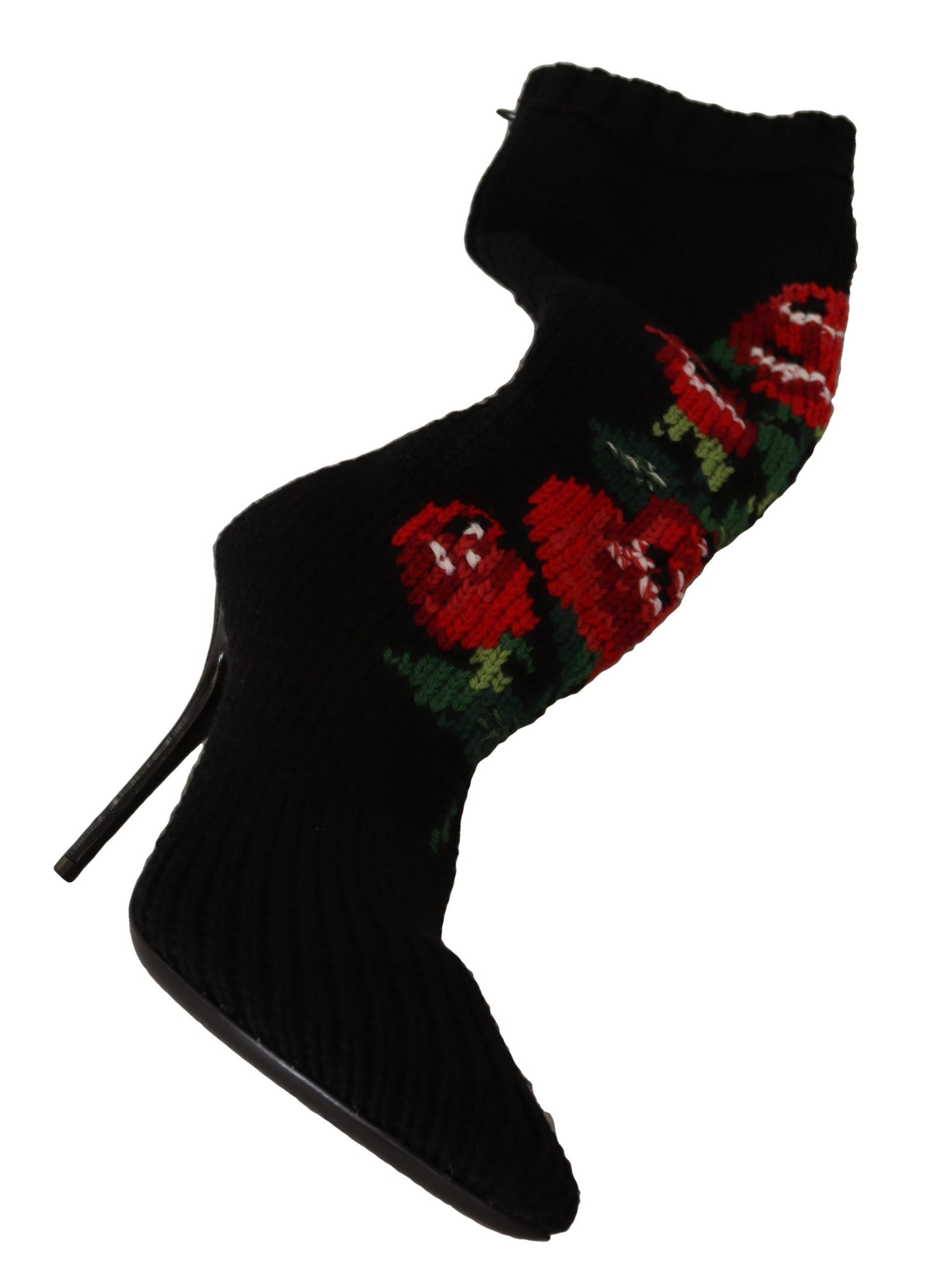 Dolce & Gabbana Black Stretch Socks Red Roses Booties Shoes | Regal Royce