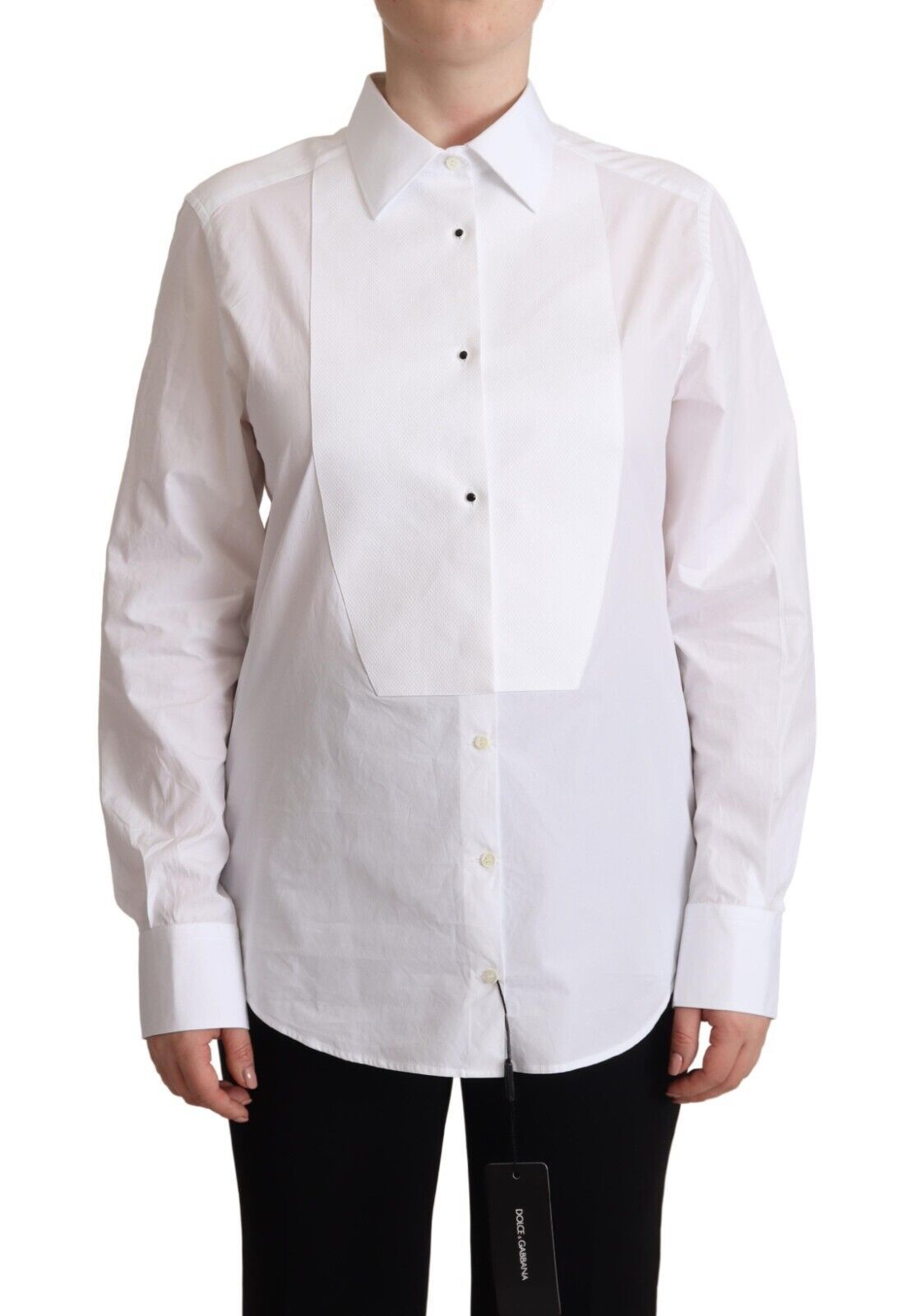 Dolce & Gabbana White Cotton Dress Collared Long Sleeves Shirt Top | Regal Royce