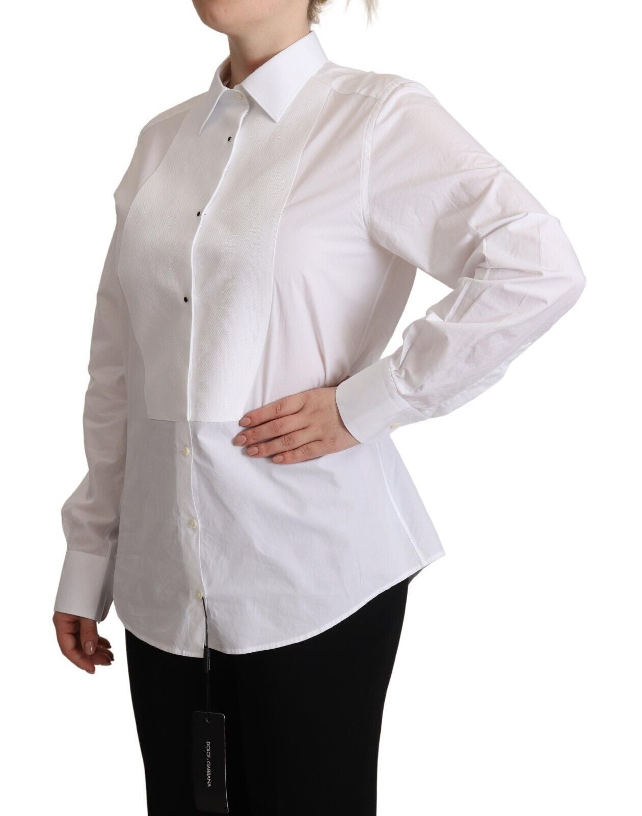 Dolce & Gabbana White Cotton Dress Collared Long Sleeves Shirt Top | Regal Royce