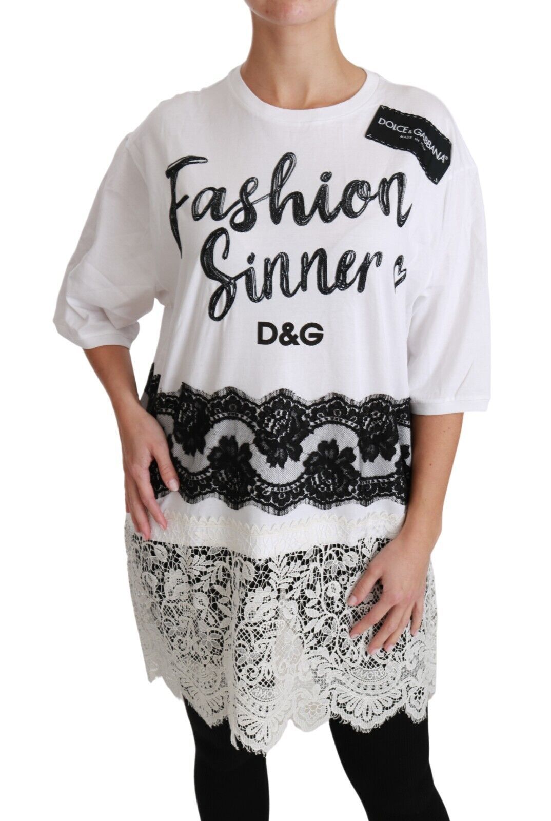 Dolce & Gabbana White Fashion Sinner Cotton Lace T-shirt Top | Regal Royce