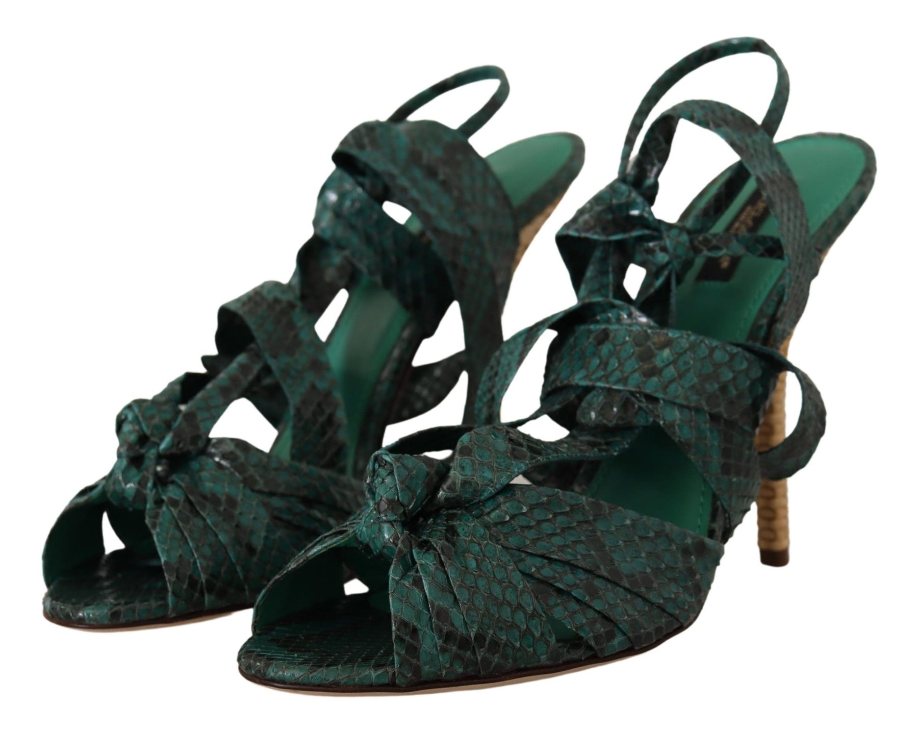 Dolce & Gabbana Green Python Strap Sandals Heels Shoes | Regal Royce