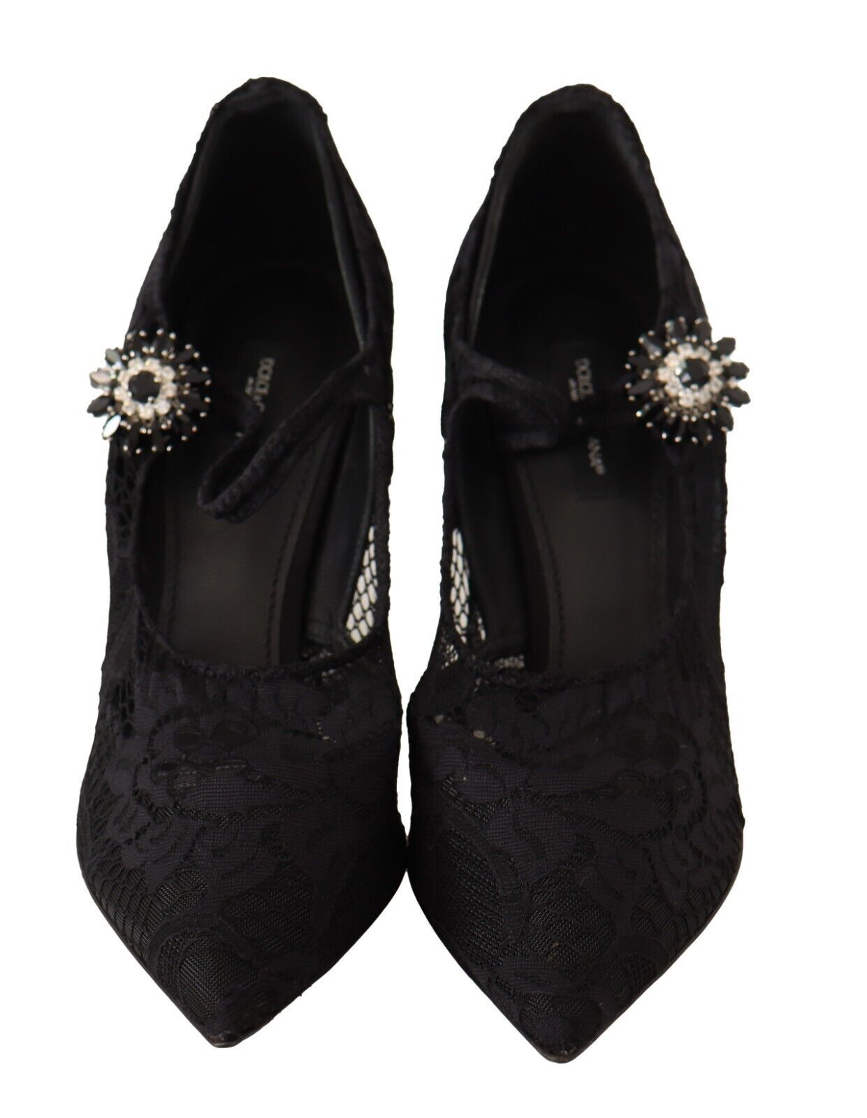 Dolce & Gabbana Black Lace Crystals Heels Mary Jane Pumps Shoes | Regal Royce