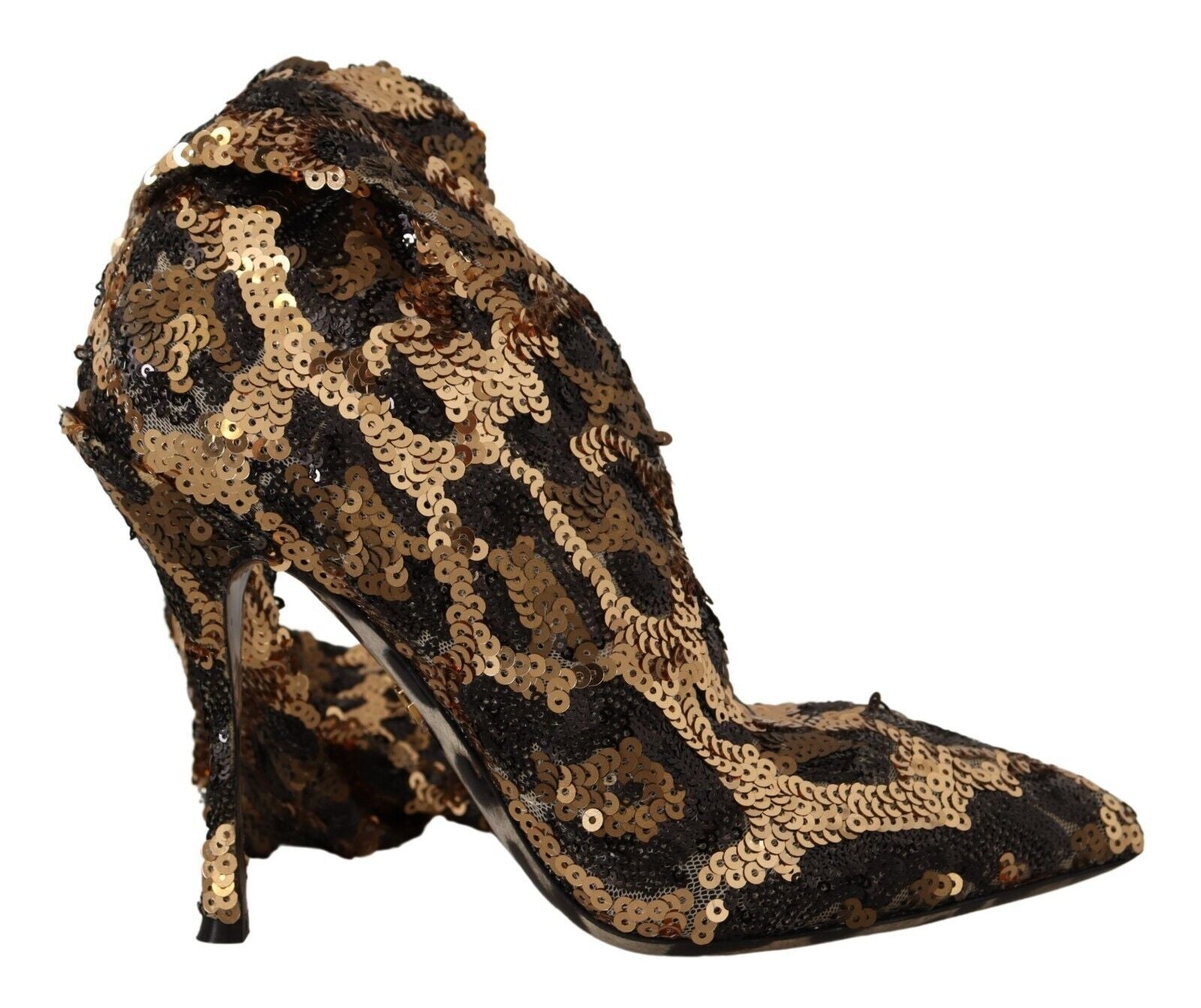 Dolce & Gabbana Gold Leopard Sequins Heels Boots Shoes | Regal Royce