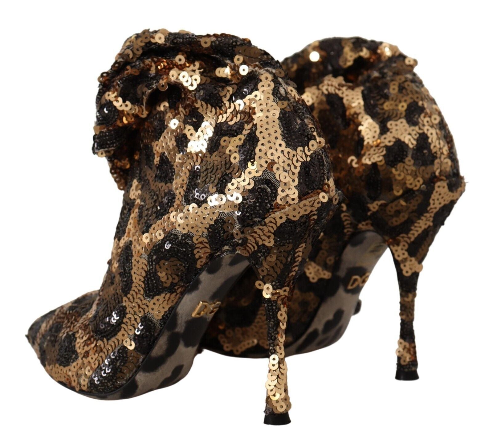 Dolce & Gabbana Gold Leopard Sequins Heels Boots Shoes | Regal Royce