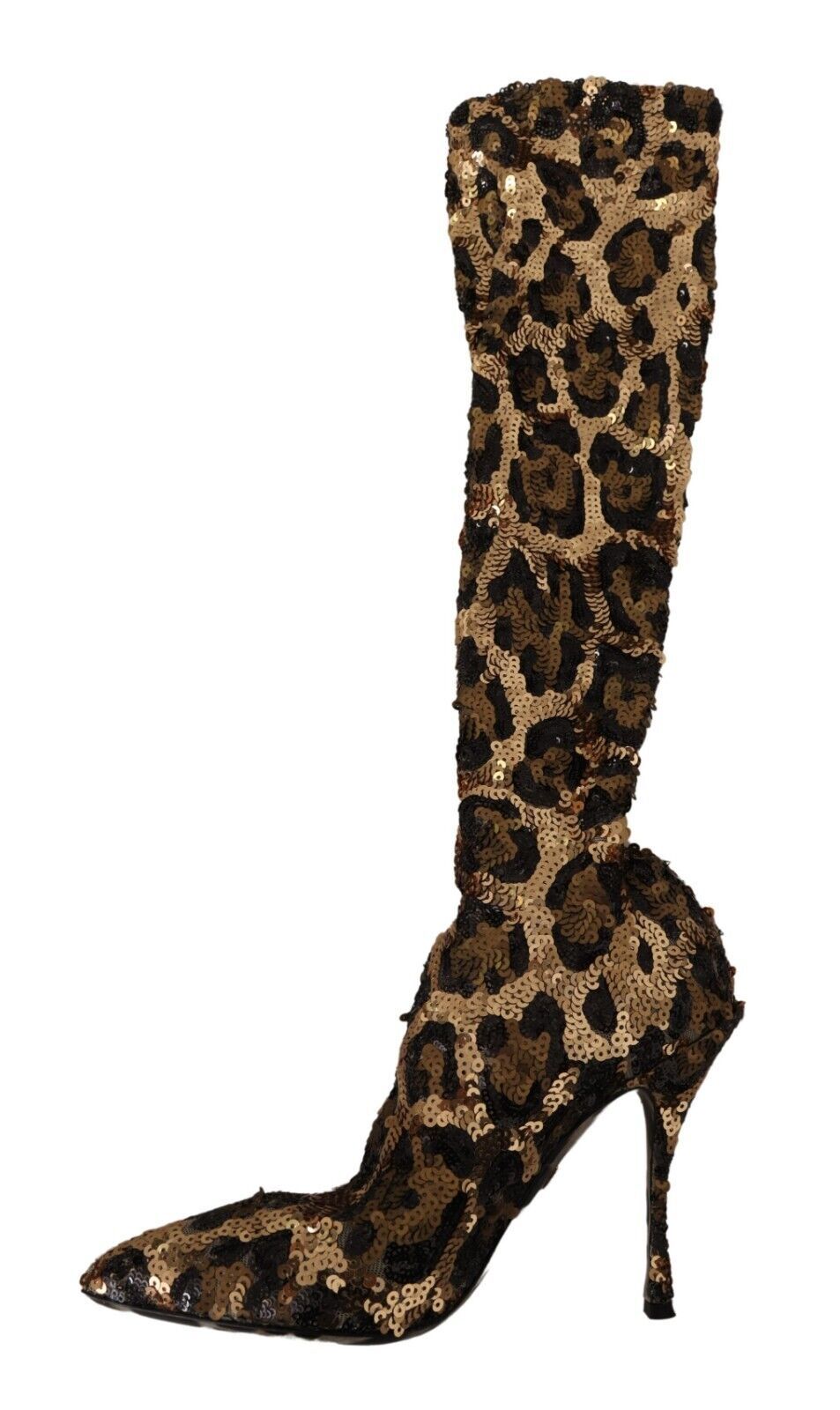 Dolce & Gabbana Gold Leopard Sequins Heels Boots Shoes | Regal Royce