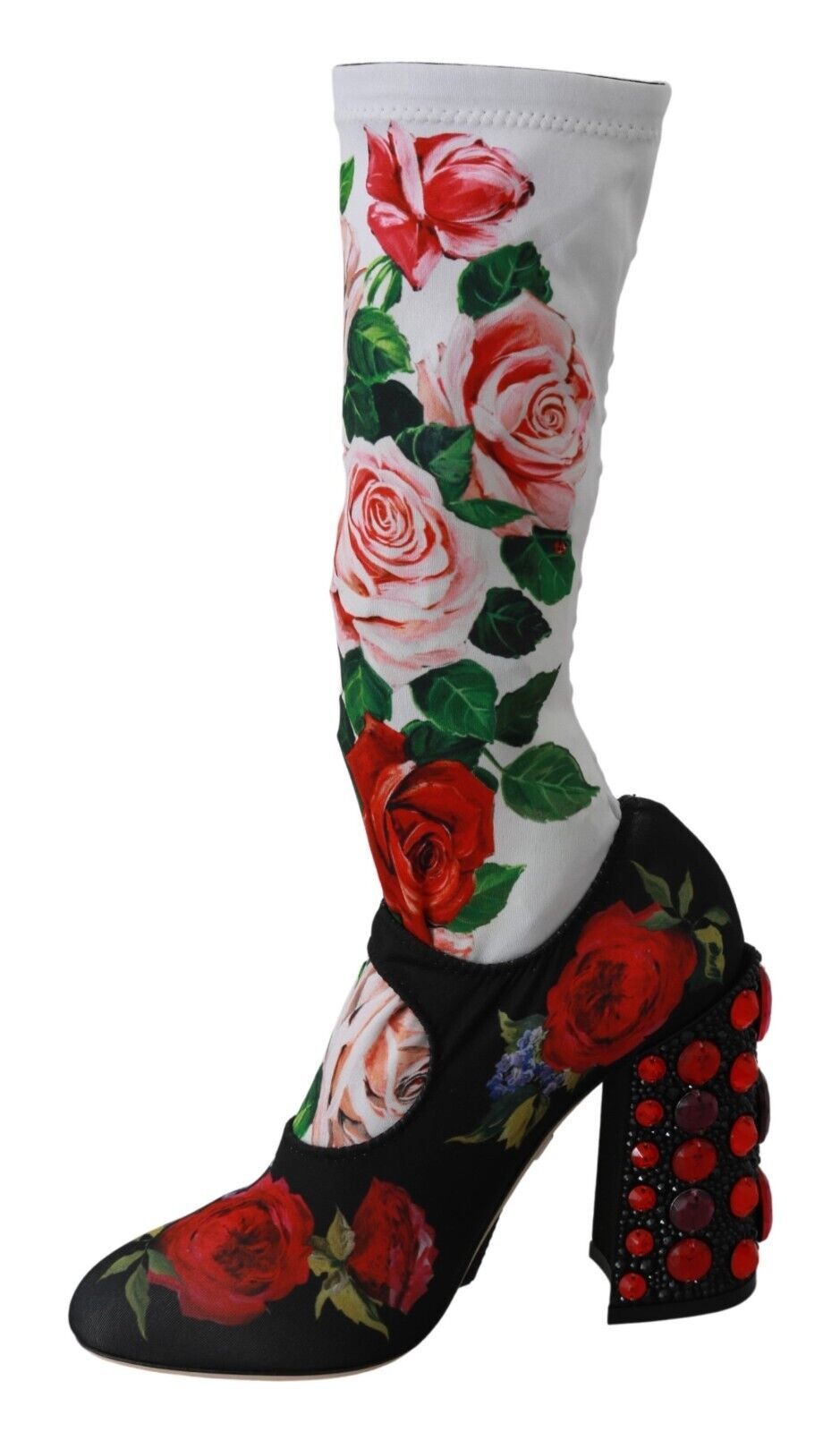 Dolce & Gabbana Black Floral Socks Crystal Jersey Boots Shoes | Regal Royce