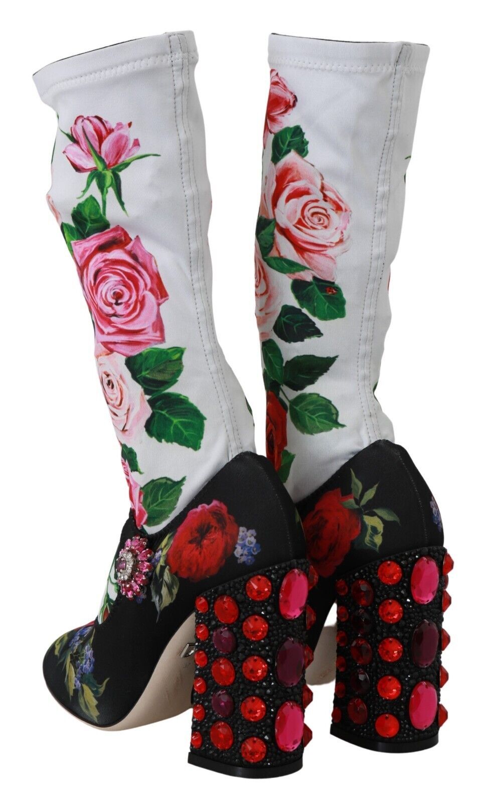Dolce & Gabbana Black Floral Socks Crystal Jersey Boots Shoes | Regal Royce