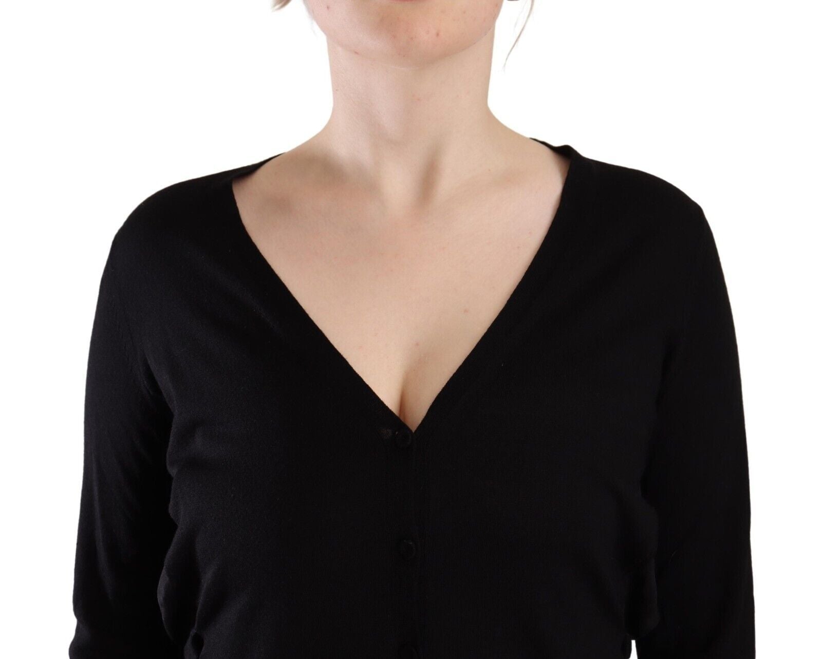 Dolce & Gabbana Black Wool V-neck Long Sleeves Pullover Top | Regal Royce