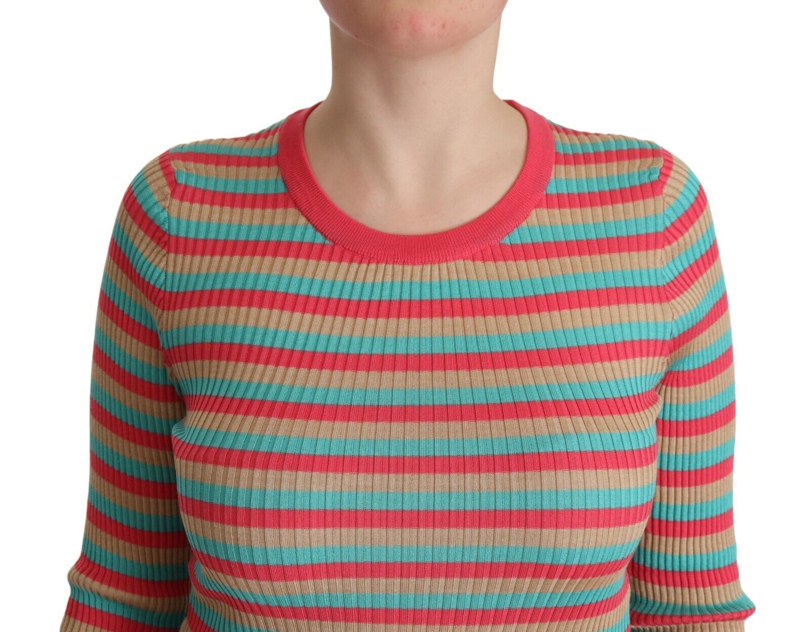 Dolce & Gabbana Multicolor Stripes Silk Crew Neck Pullover Top | Regal Royce
