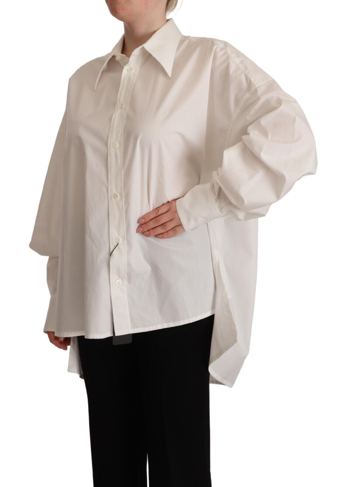 Dolce & Gabbana White Cotton Button Up Collared Long Sleeve Top | Regal Royce
