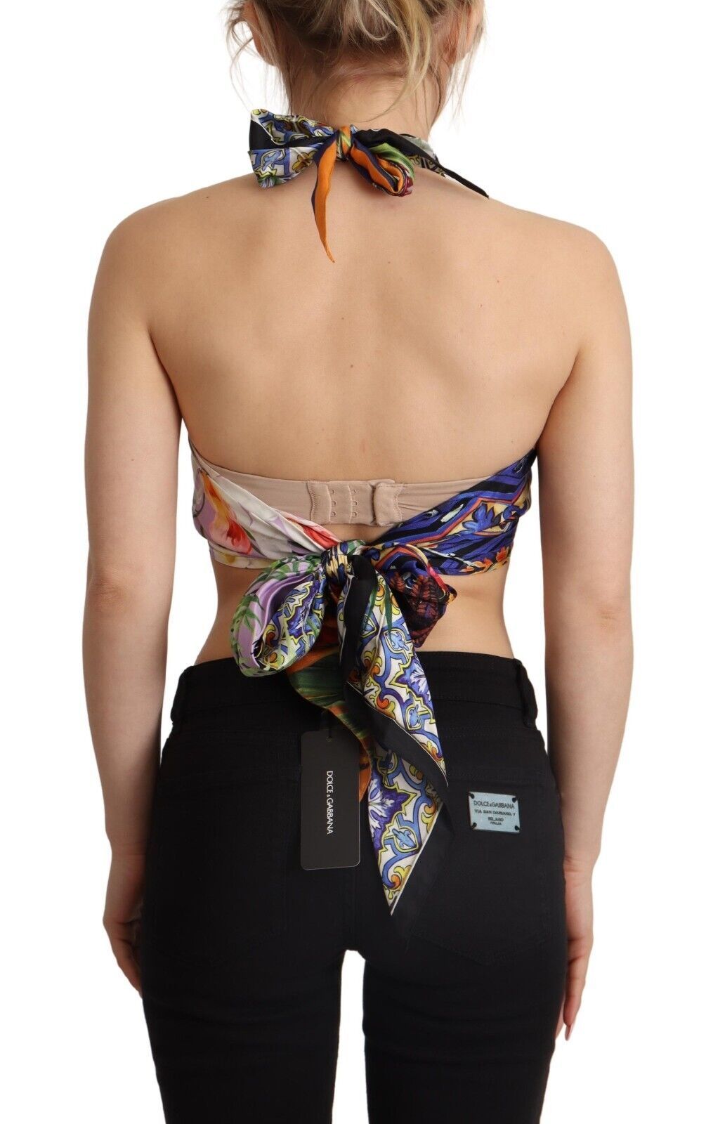 Dolce & Gabbana Multicolor Foulard Silk Halter Cropped Top | Regal Royce