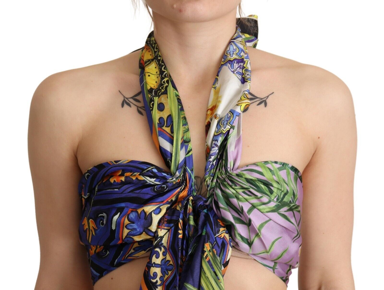 Dolce & Gabbana Multicolor Foulard Silk Halter Cropped Top | Regal Royce