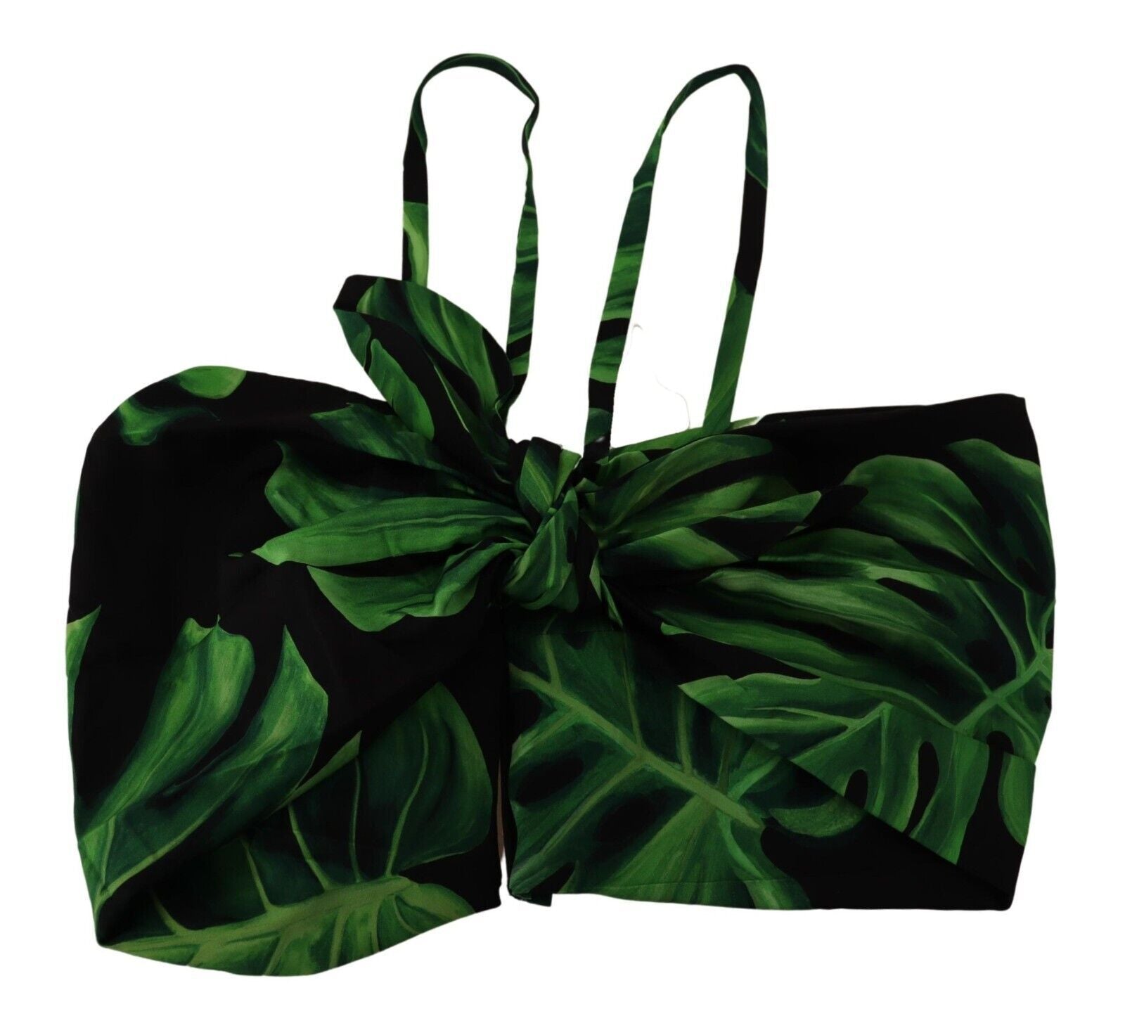 Dolce & Gabbana Black Green Leaf Silk Halter Cropped Top | Regal Royce