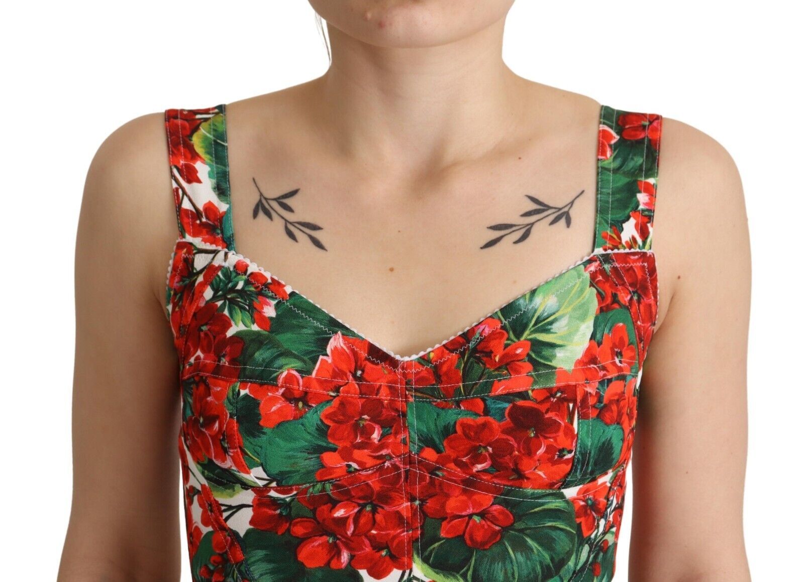 Dolce & Gabbana Red Geranium Print Viscose Sweetheart Cropped Top | Regal Royce