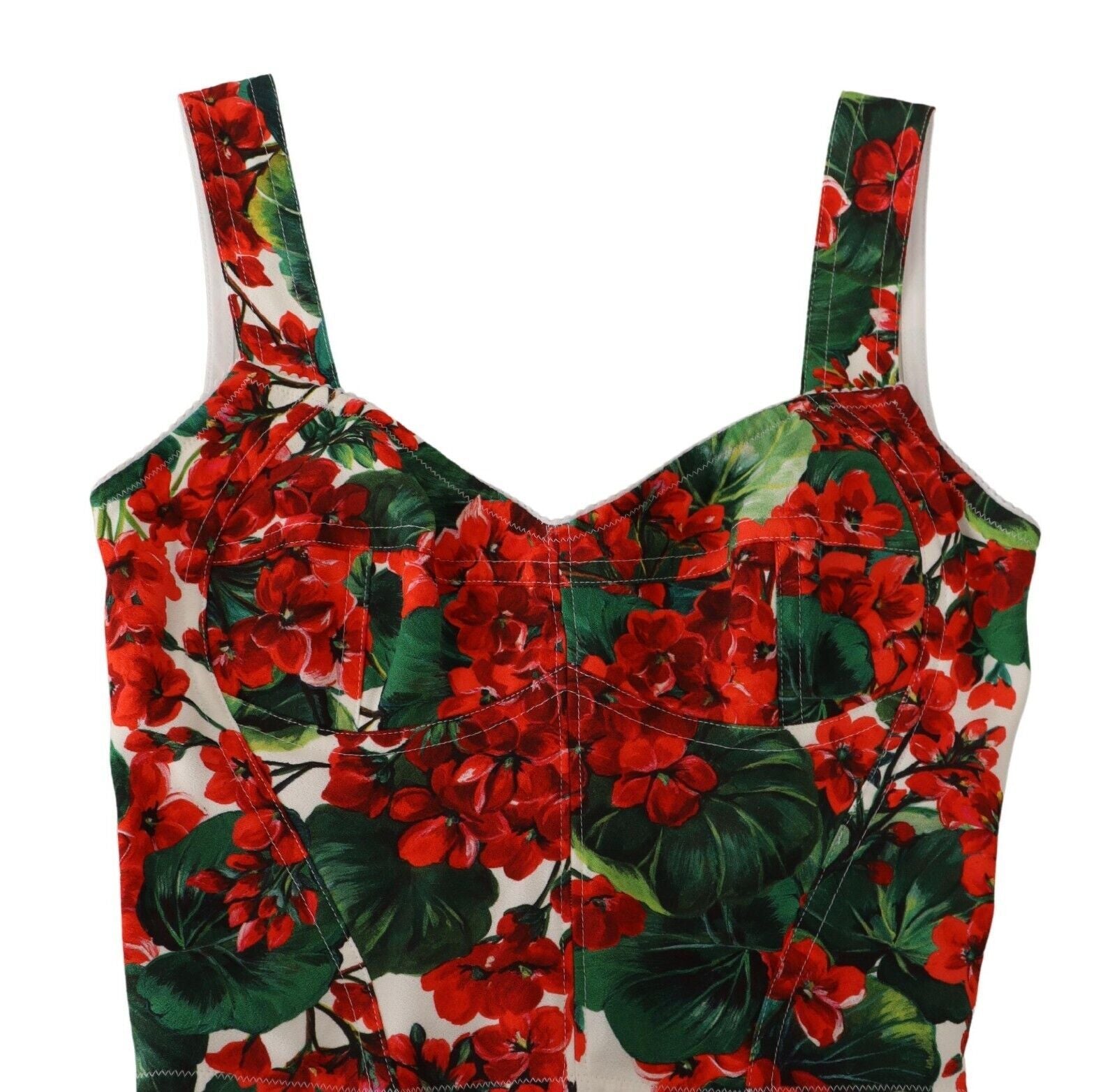 Dolce & Gabbana Red Geranium Print Viscose Sweetheart Cropped Top | Regal Royce