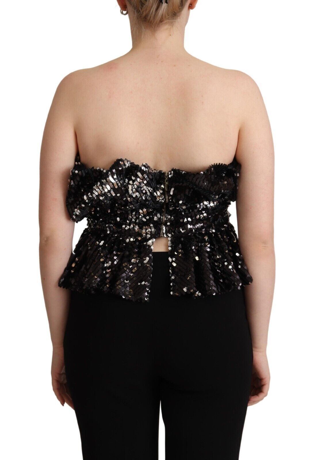 Aniye By Black Sequined Polyester Strapless Cocktail Blouse Top | Regal Royce