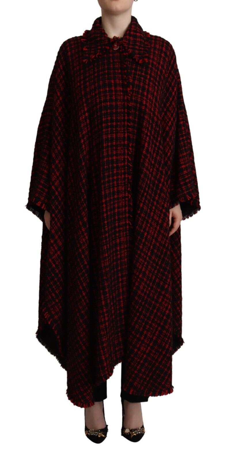 Dolce & Gabbana Black Red Cotton Checkered Over Coat Jacket | Regal Royce