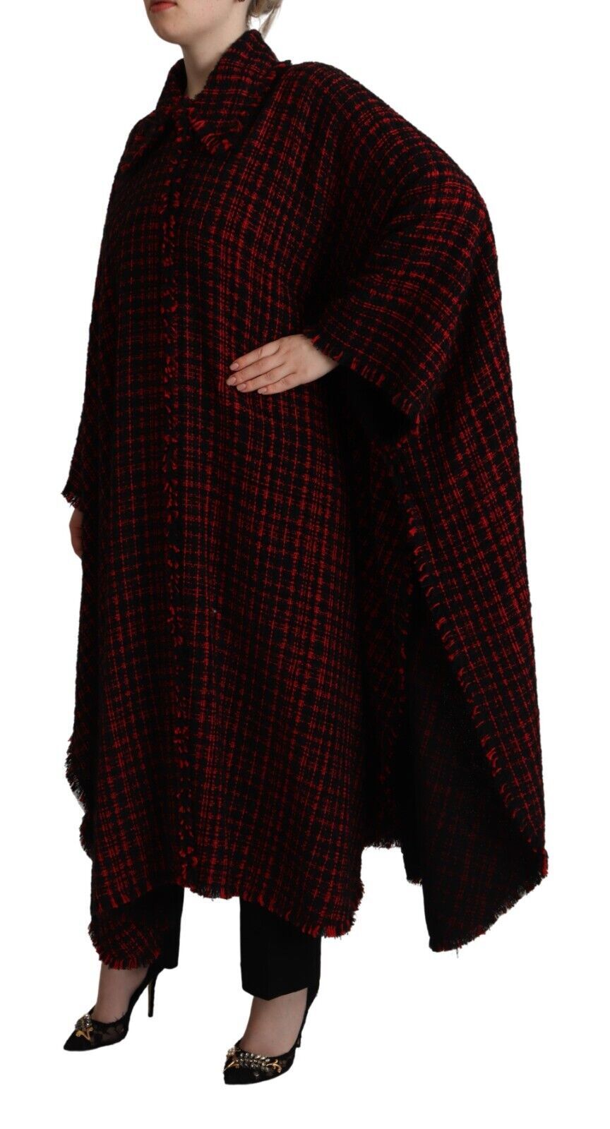 Dolce & Gabbana Black Red Cotton Checkered Over Coat Jacket | Regal Royce