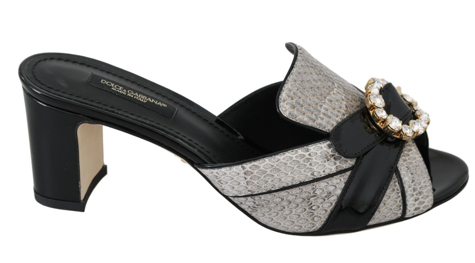 Dolce & Gabbana Black Gray Exotic Leather Crystals Sandals Shoes | Regal Royce